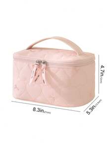 Large-Capacity Cosmetic Bag,Multi-Compartment,Lightweight Quilted Makeup Bag Organized For Toiletries,Cosmetics,Makeup Brushes,Skincare,Medication,Etc,Bow Embroidery Sweet Style Multifunctional Storage Bag For Gift,For Home,Travel,Vacation,School Use - Multicolor - View 15