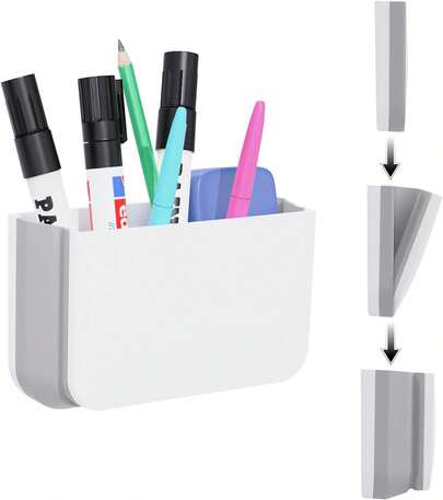 Magnetic Foldable Pen Holder, Magnetic Dry Erase Marker Pencil Holder, Strong Magnet Remote Holder Storage Organizer Office, Whiteboard, Locker, Home Refrigerator, Desk Accessories(1 Pack White)