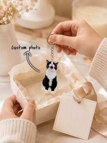 1PC Custom Pet Photo Acrylic Keychain, Personalized Dog Portrait Bag Charm, Cute Memorial Gift, Backpack Pendant, Pet Lover Accessory - Multicolor 2 - View 2