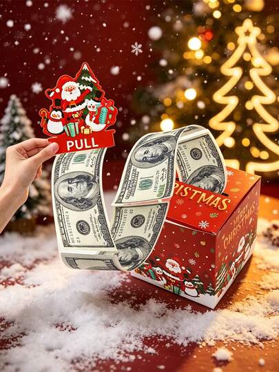 1set Christmas Pull Out Money Surprise Gift Box, Santa Penguin Xmas Tree, Merry Christmas Atmosphere, Home Decoration, Winter Decoration, Desktop Decoration, Christmas Gifts, Party Souvenirs, Fun Gifts, Novelty Gifts
