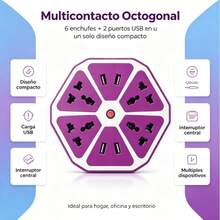 Extensión eléctrica creativa con forma hexagonal, regleta con puertos USB integrados, sin necesidad de adaptadores adicionales, control total con un solo botón, resistente al calor - Tipo de Enchufe A USA (110-127V) - Ver 2