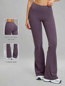 MFVIM Casual Leggings High Waist Shaping Yoga Running Training Flare Pants Long Trousers - Purple - View 3