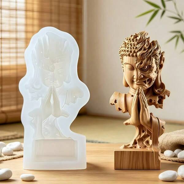 1pc Silicone Mold, Buddha Half-Body Statue Design DIY Handmade Casting Mold, Suitable For Resin, Plaster, Clay, Cement, Concrete, Can Make Decorative Ornaments, Aromatherapy Candles, Desktop New Chinese Zen Atmosphere Decor, Perfect For Home Decoration, Valentine's Day, Mother's Day, Father's Day, Christmas Gift Handmade Mold