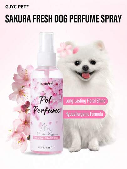 GJYC PET Pet Perfume Spray For Dogs And Cats – Long-Lasting Cherry Blossom Scent, Deodorizing & Refreshing, Alcohol-Free Formula – 3.38 Fl Oz
