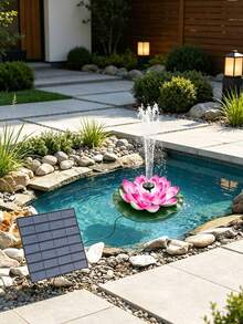 1pc Solar Powered Lotus Fountain Combination Design (No Light), Solar Fountain Bird Bath Pump, Garden Decor, Pond, Swimming Pool, Christmas Halloween Outdoor Decoration - Multicolor - View 2