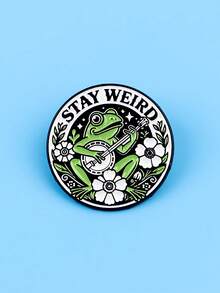 Stay Weird Frog Brooch – Cute Banjo Playing Frog Floral Enamel Pin For Bag Jacket Accessories Gift - Multicolor - View 5