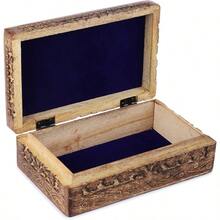 Wooden Hand Carved Decorative Jewelry Box Moon Carvings Vintage Keepsake Storage Organizer Travel Treasure Chest Trinket Holder Great Gifts 8x5 Inch - 1PC - View 9