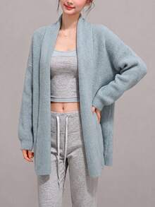 Women's Winter Casual Minimalist Elegant Premium Knit Cardigan Sweater Jacket - Blue - View 3