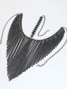 1pc Sexy Tassel Mysterious Masquerade Mask, Elegant Bohemian Shiny Face Accessory For Women - Black - View 4