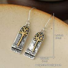 DIYCCPC Women's Vintage Curved Vertical Badge Earrings, Embossed Tree Of Life Textured Design, Suitable For Daily Commute, Casual Date And Vacation Wear - Two-color - View 3