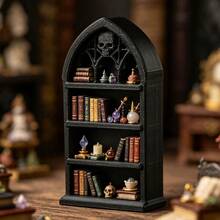Dark Gothic Style Mini Bookshelf, Vintage Church Arch Design + Skull Carving, Creates A Mysterious Atmosphere, 3-Tier Design For Storing Mini Ornaments And Jewelry, Both A Practical Storage Rack And A Dark Gothic Home Decor Piece, Create Your Exclusive Niche Aesthetic Space - Multicolor - View 6