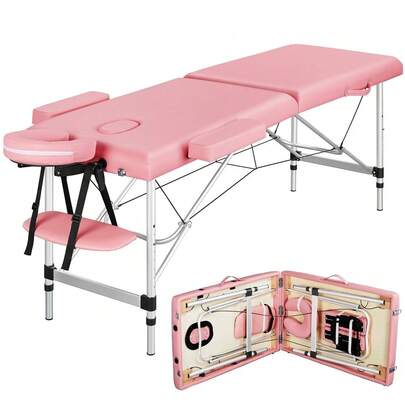Alu Massageliege Klappbar 210cm | Mobile Kosmetikliege Höhenverstellbar (67,5-89cm) | Wasserfestes PU-Leder Massagebett mit Gesichtsöffnung, Kopfstütze, Armlehnen & Tragetasche für SPA & Homecare