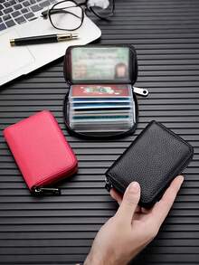 Ultra-Thin RFID Anti-Theft Zipper Wallet (With Hook) - Multi-Functional Card Holder, Securely Stores Travel Documents, Holds 22+ Cards And Cash, Durable Black Design, Minimalist Style Metal Clasp Charm, Credit Card Wallet - Multicolor - View 6