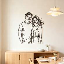 1pc Customized Couple/Family Portrait Metal Wall Art, Modern Hanging Portrait Photo Customization, Suitable For Anniversary, Birthday, Valentine's Day, Graduation, Mother's Day, Father's Day, Christmas, Home Decor Gift, Minimalist Line Art, Laser Cut - Black - View 5