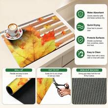 1pc Autumn Colorful Maple Leaf Pattern Diatomaceous Earth Kitchen Drain Mat, Quick-Drying Absorbent Non-Slip Coffee Machine Mat & Dish Drying Mat, Suitable For Kitchen Countertop And Holiday Home Decor - Multicolor - View 6