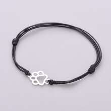1pc S925 Sterling Silver Hollow Cat & Dog Paw Print Multi-Layer Red & Black Adjustable Wax Rope Bracelet, Minimalist Drawstring Wish Bracelet For Pet Lovers, Versatile Silver Hand Rope Accessory - Silver - View 12