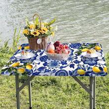 1pc Elastic Edge Tablecloth, Vibrant Lemon Pattern Stretch Tablecloth - Combination Of Fashionable Decoration And Practical Design, Outdoor Table Set, Picnic Accessory, Suitable For Indoor And Outdoor Use. - A - View 5