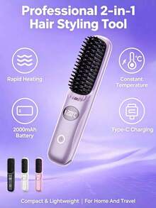 Multi-Color Wireless Curling Comb, Portable Anti-Frizz Tool With LED Digital Temp Control & Anti-Scald Design, USB Rechargeable, Lightweight & Compact, Say Goodbye To Morning Frizz, Smooth Hair Anytime, Anywhere, Multiple Colors Available. - Multicolor - View 6