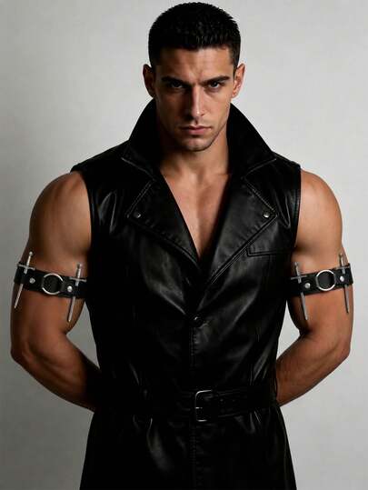 2pcs Adjustable PU Leather Fashion Arm Band For Men, Gothic Style Arm Cuff Armband, Valentine's Day Gift, For Daily And Festival Party Use