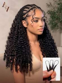 ARABELLA Human Hair Crochet Braids, Curl Feather Crochet Hair Extensions, Bohemian Braiding Hair, Invisible Miracle Knot, Pre-Sectioned, Lightweight & Reusable, Handmade Natural Black, 14-24 Inches - SNatural - View 3