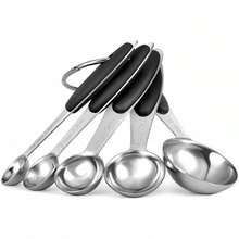 Measuring Cup And Spoon Set, Stainless Steel Measuring Cup And Spoon Set, Graduated Measuring Cup And Spoon Set, Stackable Measuring Cup Set, Suitable For Dry And Liquid Ingredients - Kitchen Supplies - Baking Tools - Black - View 9