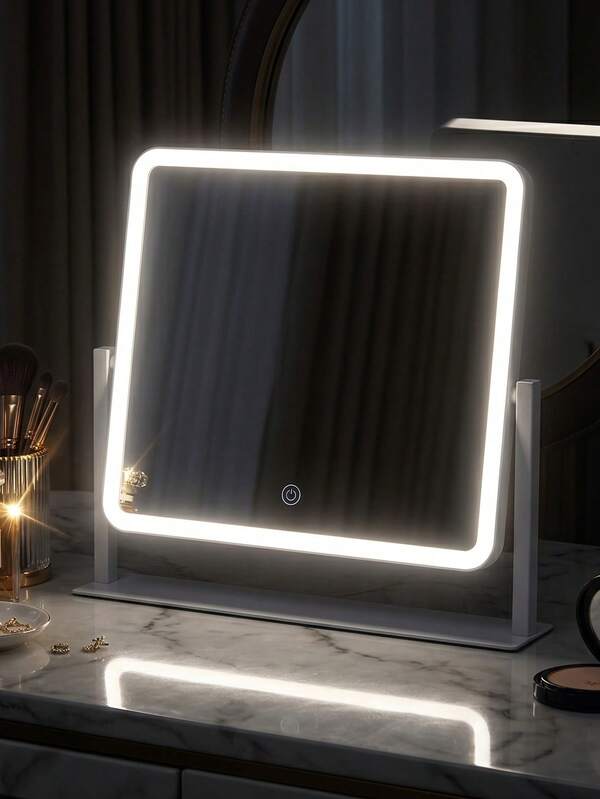 Vanity Mirror With Lights,Desktop LED Makeup Mirror,Lighted Makeup Mirror With Lights,Smart Touch Control 3 Colors Dimmable,USB Power,Lighted Up Mirror For Makeup Desk,Bedroom,Living Room,Bathroom,Bedroom,Home Decoration,Best Gift For Women