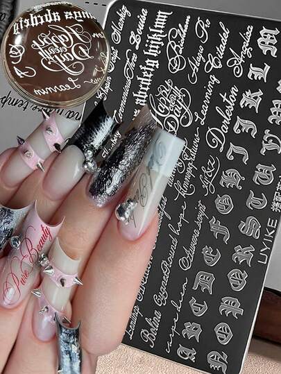 1 Sheets Special Flower English Alphabet Patterns Stamping Plates,15x10cm English Letter Star Lace INS Nail Art Printed Transfer Printing Steel Plate ,Y2K Stainless Steel Nail Design Art Template Stencil Nail Stamper,DIY Manicure Tools Templates
