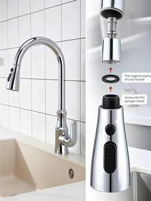 1pc 720° Rotating Pull-Out Kitchen Faucet, Dual Mode High Arc Sink Faucet, Dual Water Outlet Mode High Arc Single Handle Vegetable Basin Faucet, Modern Pastoral Style Kitchen & Bathroom, Brushed Nickel Modern Kitchen & Bathroom, Essential Home Goods - Pull-out Kitchen Faucet - View 5