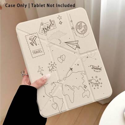 Airplane, World Map, Heart Pattern Painted Effect Tablet Protective Case With Stand, Suitable For Honor 8/9/10/X8/X8A/X9/X8Pro/X9Pro, MatePad Se 11 Inch/MatePad 11 Inch/11.5 Inch, MatePad Pro, Apple 10th/11th Gen 2025 (A16), Galaxy Tab A7/A9 And Other Popular Models