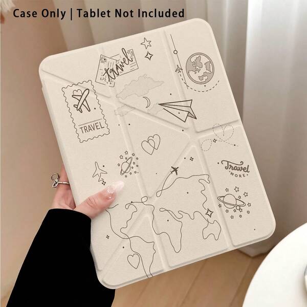 Airplane, World Map, Heart Pattern Painted Effect Tablet Protective Case With Stand, Suitable For Honor 8/9/10/X8/X8A/X9/X8Pro/X9Pro, MatePad Se 11 Inch/MatePad 11 Inch/11.5 Inch, MatePad Pro, Apple 10th/11th Gen 2025 (A16), Galaxy Tab A7/A9 And Other Popular Models