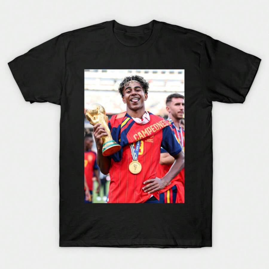 T-shirt vintage à motif de l'équipe Espagne, léger, en coton, pour hommes, design classique de la La Roja, idéal pour les visites de stades. - Noir - Voir 1