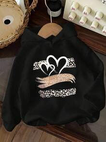 3pcs-Tween Girl 3-Piece Set, Fun Print Thermal Lined Hooded Pullover Sweatshirt, Warm And Comfortable For Autumn/Winter - Black - View 3