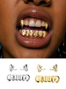 3件/1套時尚牙套 Grillz－2件平頂款與6件底部開口可調節嘻哈牙飾，中性款，適合日常配戴、派對表演道具 - 彩色 - 查看 2