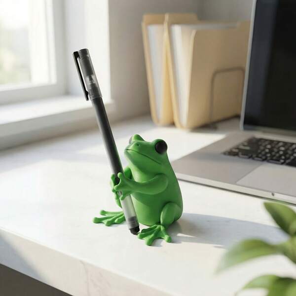 Super Cute Green Frog Pen Holder - 3D Design Charming Frog Office Decoration, Fun Stationery Storage Box, Suitable For Gamers, Writers, And Frog Lovers