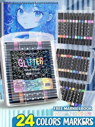 48 Colors Dual-Tip Glitter Markers, Fast-Drying Glue-Like Ink - Colorful Glitter Markers, Suitable For Scrapbooking, Greeting Card Creation, Journaling. 24 Colors/48 Colors Dual-Tip Drawing Pens, Glitter Marker Set For Artists And Coloring Enthusiasts, Suitable For Painting And Doodling Watercolor Pens, Suitable For DIY Photo Albums, Black Cards, Collage, Handmade Crafts, Ceramics, Stones, Glass, Etc. Birthday Gifts, Christmas Gifts, Halloween Gifts, New Year Gifts And Friends Gifts! Easter Gifts