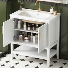 Old SKU: LY316467AAA-Badmöbel Single Vanity Unit With 80 Cm Base Cabinet And Ceramic Basin, White - White - View 5