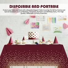 1/3/6/10pcs Polka Dot Disposable Tablecloth, 54 X 108 Inch Waterproof Plastic Tablecloth, White Background With Gold Polka Dot Rectangular Table Cover, Suitable For Picnic, Birthday, Party, Back To School - Gold Dots On Burgundy Background - View 6