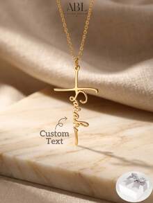 Personalized Cross Necklace, Customized Faith Jewelry, Engraved Gift For Women, Personalized Name Necklace, Simple Halloween Gift, Customized Religious Gift, Suitable For Daily Wear And Gatherings - Multicolor - View 1