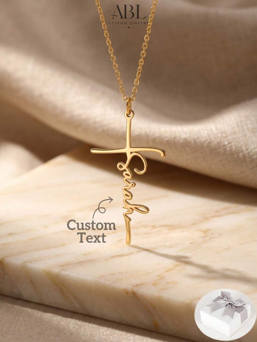 Personalized Cross Necklace, Customized Faith Jewelry, Engraved Gift For Women, Personalized Name Necklace, Simple Halloween Gift, Customized Religious Gift, Suitable For Daily Wear And Gatherings - Multicolor - View 1