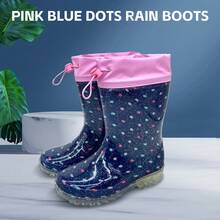 HSYAAMOO Kids Rain Shoes, Girls Rain Boots, Polka Dot Glitter, Drawstring Cuff, Waterproof, Anti-Slip Soft Sole - Navy Blue - View 7