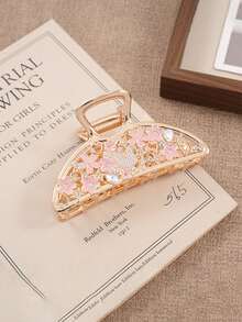 1Pc Floral Rhinestone Metal Hair Claw Clip, Hollow Crystal Strong Hold Hair Accessories For Women Wedding Daily Styling - Gold - View 3
