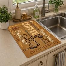 1pc Vintage Coffee English Text Pattern Diatomaceous Earth Kitchen Drain Mat, Quick-Drying Non-Slip Coffee Machine Mat And Dish Drying Pad, Suitable For Kitchen Countertop And Holiday Home Decor - Multicolor - View 3