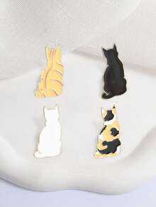 4Pcs Minimalist Back View Cat Enamel Pin Black White Calico Tabby Solid Kitty Brooch Neutral Backpack Decor Badge - Multicolor - View 5