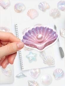 50pcs Shell-Shaped Stickers For Decorating Mobile Phones; Suitable For Skateboard-Style Phone Cases, Flasks And Tissue Boxes; Ideal For Asymmetric Shapes; Perfect As Party Favours, Rewards And Festive Gifts; PET - Multicolor - View 4
