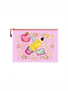 Mesh Zipper Makeup Bag,Apple Pencil Book Print,Back To School Mesh Storage Bag,Portable Zipper Stationery Pouch,Large Capacity Cosmetic Bag,Transparent Pen Bag,School Supplies Storage,For School Office Travel,Gifts For Teachers And Students - Multicolor - View 16