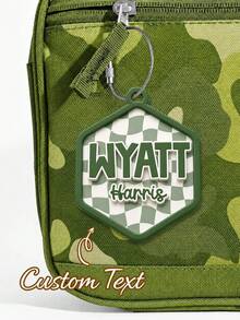 Checkered Backpack Tag, Backpack Name Keychain, 3D Backpack Name Tag, DIY Customizable Name & Date Keychain, Gift For Halloween And Christmas - Multicolor - View 3