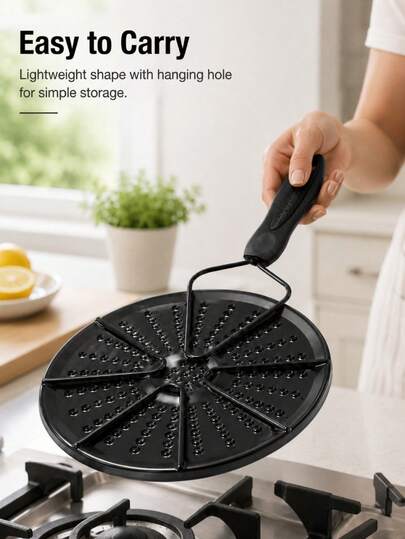 1pc Black Gas Stove Heat Diffuser Plate – Cast Iron Heat-Insulating & Non-Slip Trivet; Even Heat Conduction; Suitable For Gas Stoves & Induction Hobs; Features Handle; Indoor/Outdoor Kitchen Accessory & Outdoor Cooking Essential