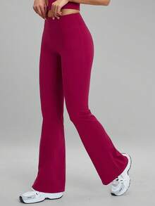 MFVIM Casual Leggings High Waist Shaping Yoga Running Training Flare Pants Long Pants - Red Violet - View 7