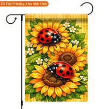 2D Flat Printed Garden Flag 1pc, Sunflower With Ladybug Garden Flag - Single-Sided Printed Outdoor Decoration, Suitable For Home And Garden, Holiday Decor, Durable Polyester, 11.8X17.7 Inches, Flag Pole Not Included - A - View 6