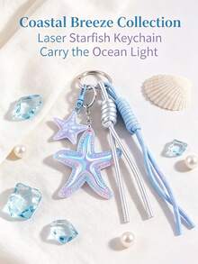 Pentagramm Schlüsselanhänger Ozean Laser Seestern Premium Taschenanhänger, Ozean Strand Stil Damen Schlüsselanhänger, süßer Tier Taschenanhänger geeignet für Handtaschen Rucksäcke Geldbörsen Autoschlüssel Sommer Urlaubsstil Accessoires, langanhaltend Legierung Schlüsselanhänger Ozean Stil inspirierter Taschenanhänger Valentinstag Geburtstag Muttertag Weihnachten perfektes Geschenk, geeignet für Reisen Strand Alltag Party Modebegeisterte, Kristall verzierter Ozean Tier Anhänger - Verschiedenfarbig - Übersicht 1